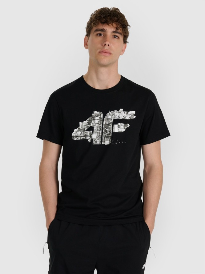 4F T-shirt regular z nadrukiem męski - czarny S