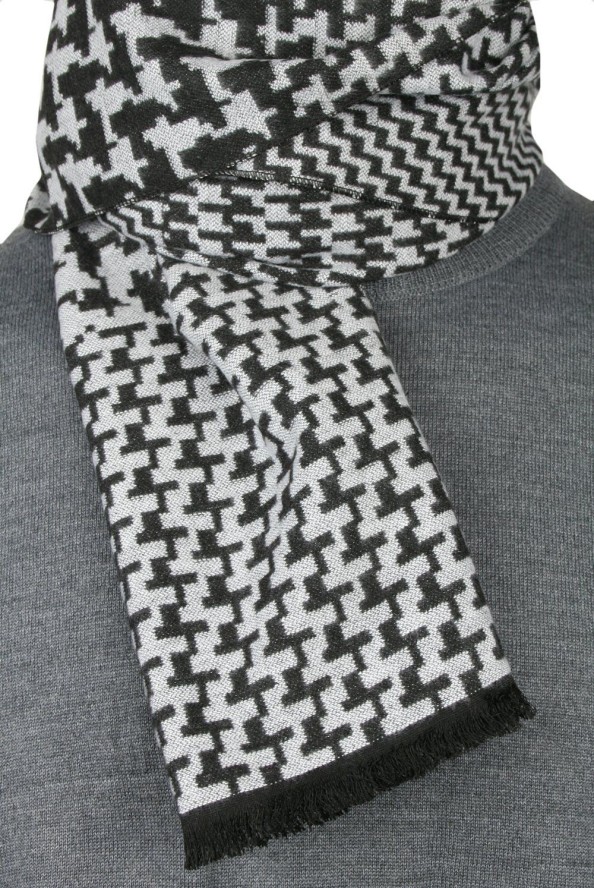 Męski Szalik Alties - Czarno-Popielaty, Wzór Geometryczny