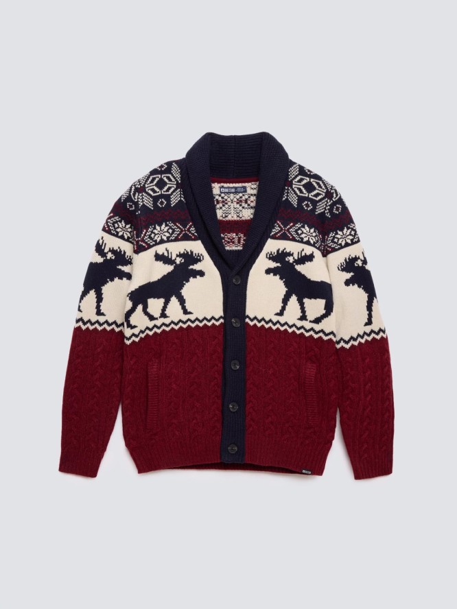 Kardigan męski ze wzorem skandynawskim bordowo-granatowy Lorenzo 000