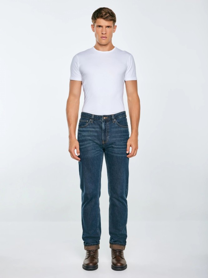 Jeansy męskie z prostą nogawką granatowe Toros 764