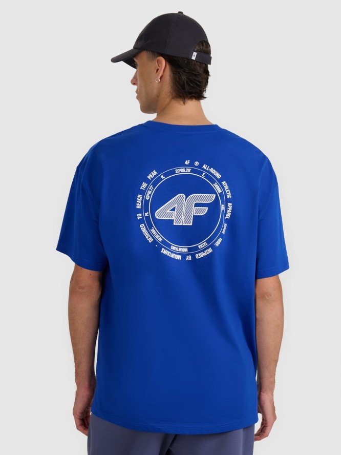 4F T-shirt oversize z nadrukiem męski - niebieski M