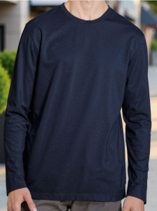 Bawełniana koszulka z długimi rękawami - granatowy