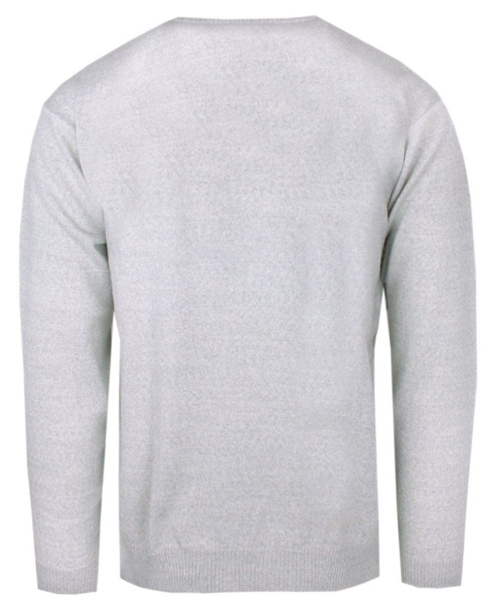 Męski Sweter Wełniany (V-neck) - Max Sheldon - Jasny Popiel