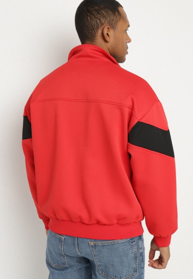 Czerwona Kurtka z Geometrycznym Pasem i Napisem Fonalena