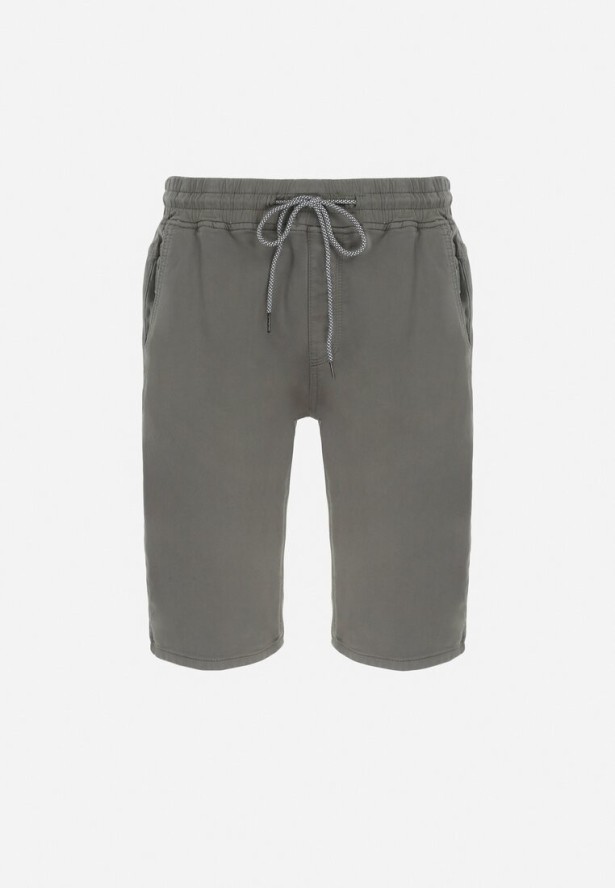 Ciemnozielone Szorty z Gumką w Talii i Podwiniętymi Nogawkami Feven