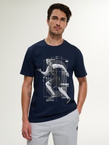4F T-shirt regular z nadrukiem męski - niebieski M