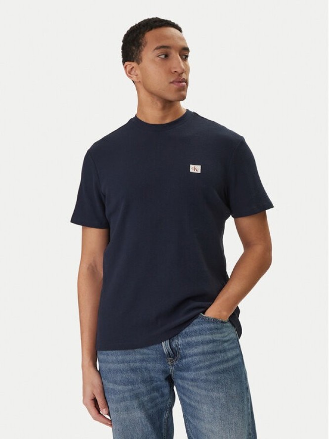 Calvin Klein Jeans T-Shirt Waffle Badge LV04RD008G Granatowy Regular Fit