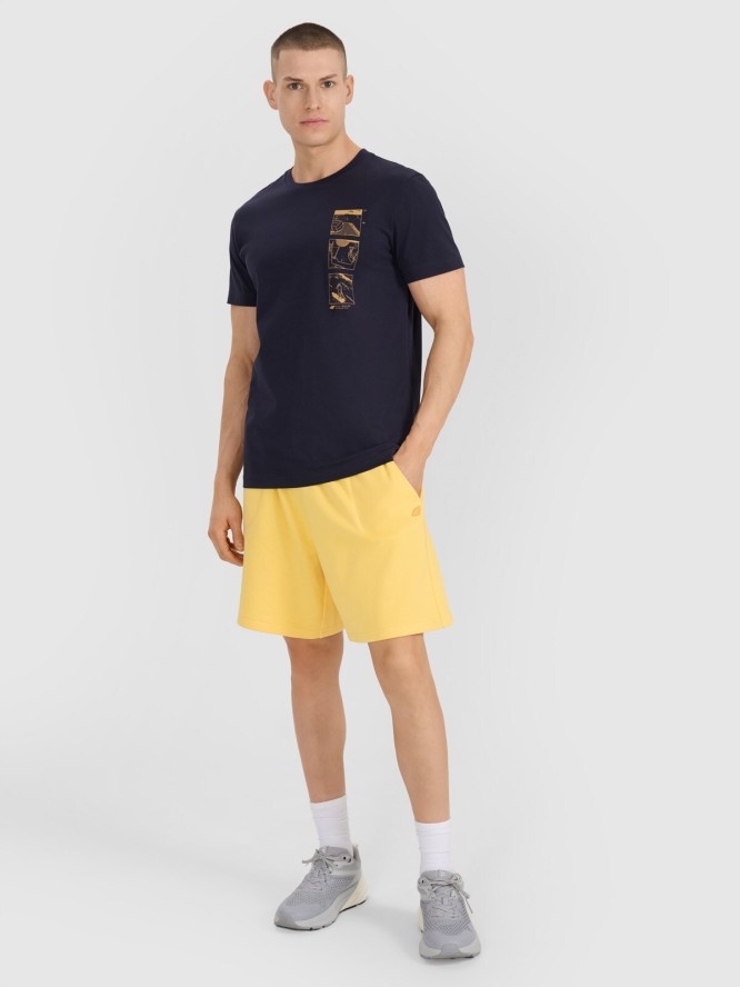4F T-shirt regular z nadrukiem męski - granatowy S