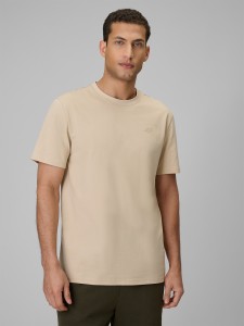 4F T-shirt regular gładki męski - beżowy L