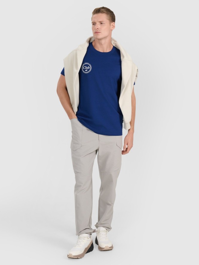 4F T-shirt regular z nadrukiem męski - granatowy M