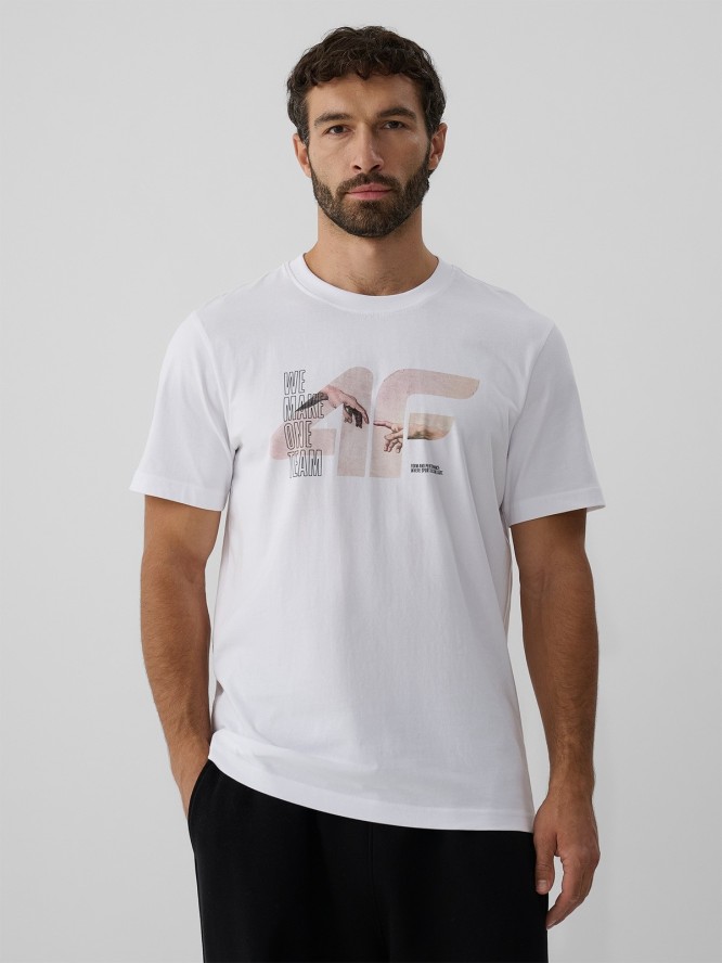 4F T-shirt regular z nadrukiem męski - biały XL