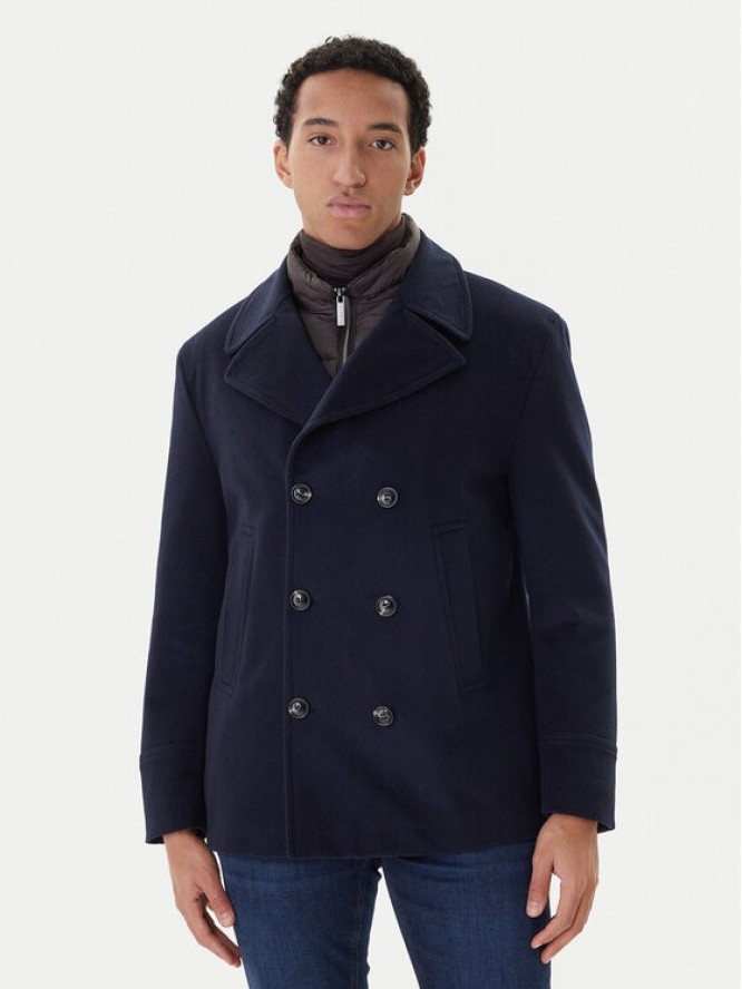 Bugatti Płaszcz wełniany 874228-81063 Granatowy Regular Fit