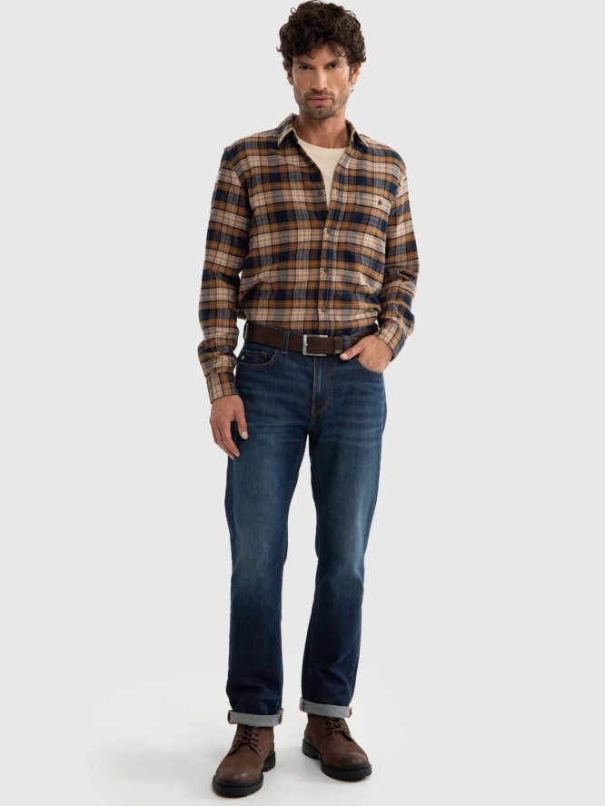 Koszula męska flanelowa w kratę brązowa Flanen 803