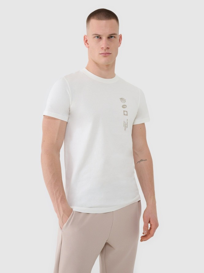 4F T-shirt regular z nadrukiem męski - beżowy M