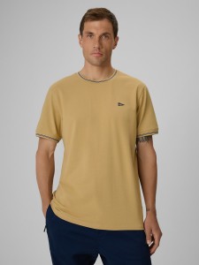 4F T-shirt regular gładki męski - beżowy L