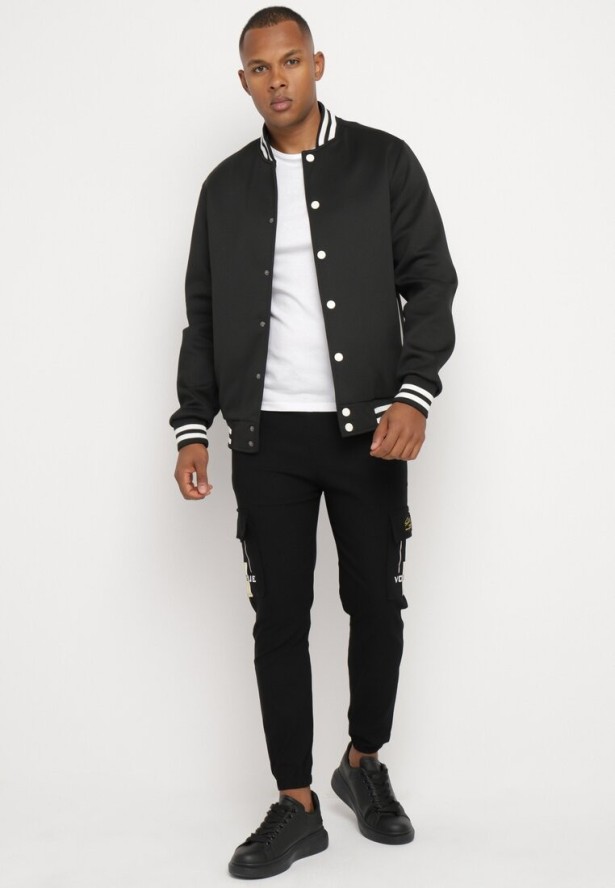 Czarne Spodnie Dresowe Joggery z Kieszeniami Cargo i Gumką w Pasie Naonora