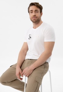 Biały t-shirt z printem, Comfort Fit, T-SPACER