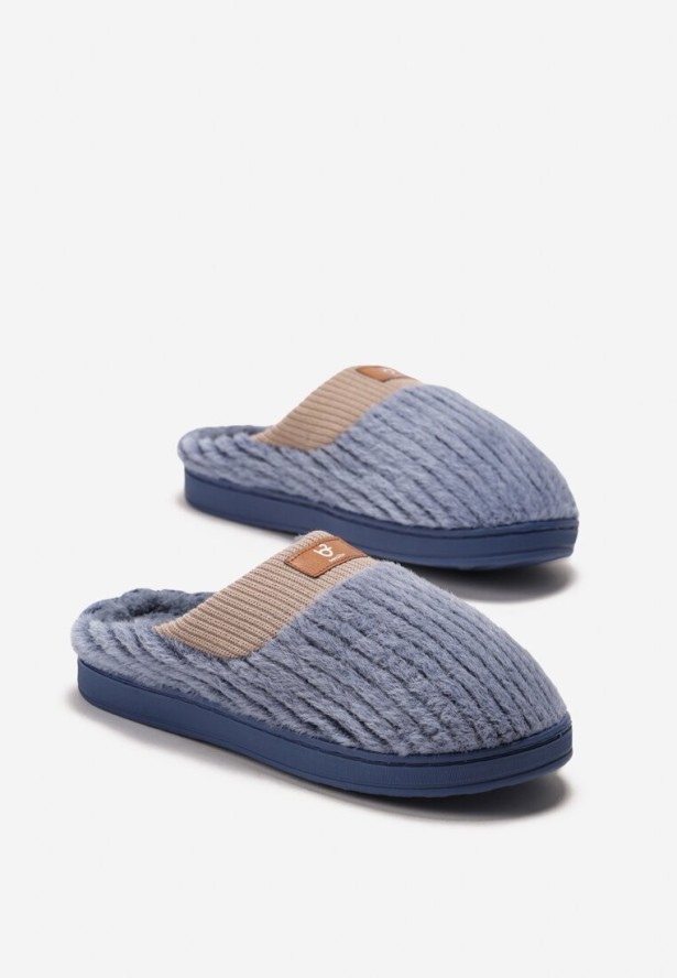 Granatowe Wsuwane Kapcie na Płaskiej Podeszwie Tercedes