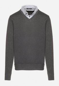 Jasnoszary Sweter z Wełną i Koszulowym Kołnierzykiem Espirra