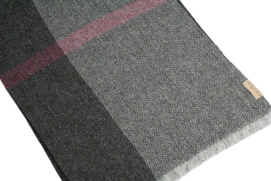 Męski Szalik z Wełną i Jedwabiem - V. Fraas - Grafitowy, Jodełka