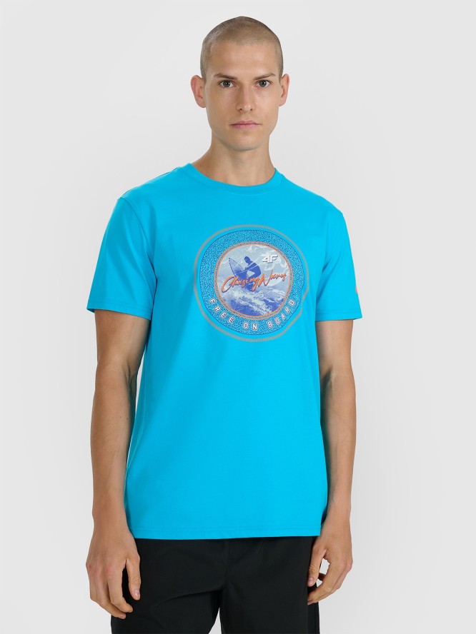 4F T-shirt regular z nadrukiem męski - niebieski XL