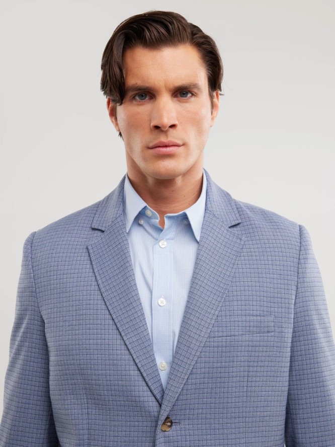 Marynarka męska w delikatną kratę niebieska Gregon 401