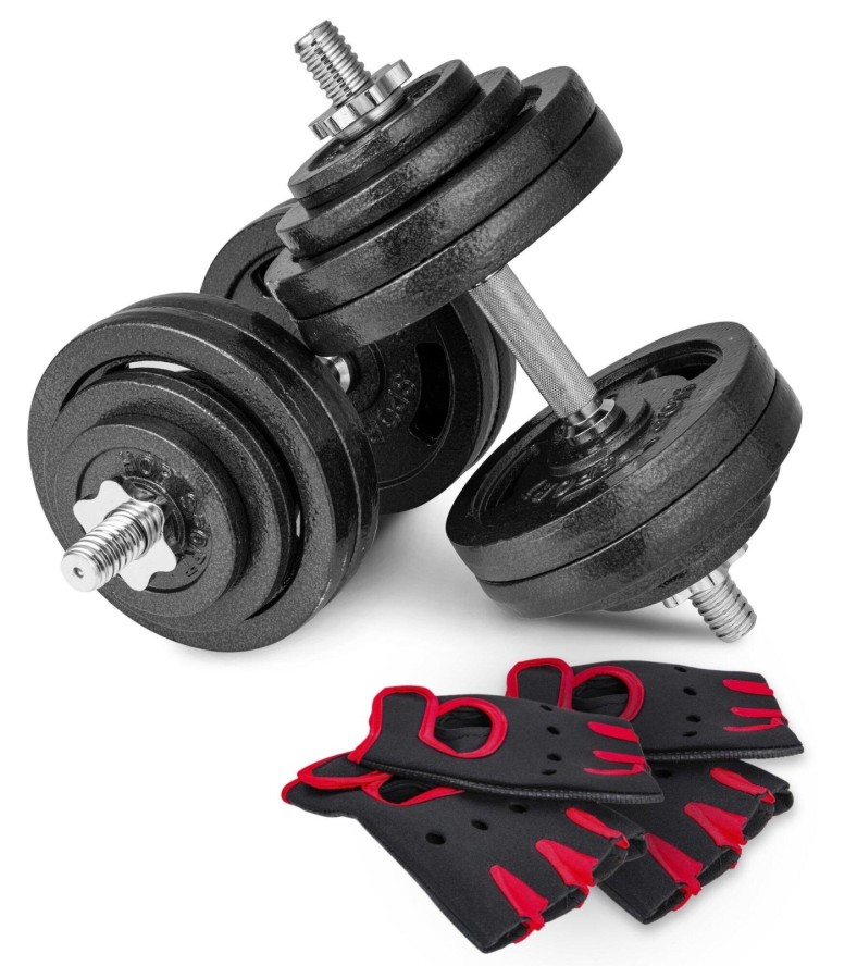 Hantle żeliwne Hop-Sport strong 2x30kg z rękawiczkami