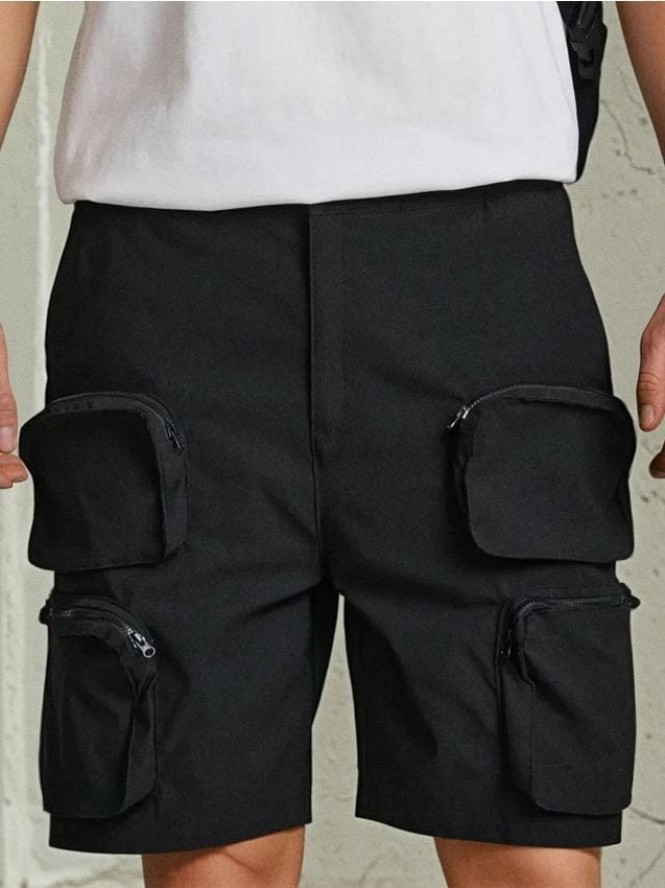 Szorty cargo z kieszeniami na zamek - czarny