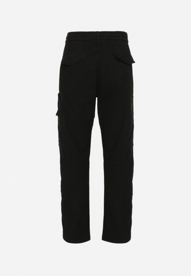 Czarne Spodnie Cargo z Bawełny z Kieszeniami Aliria