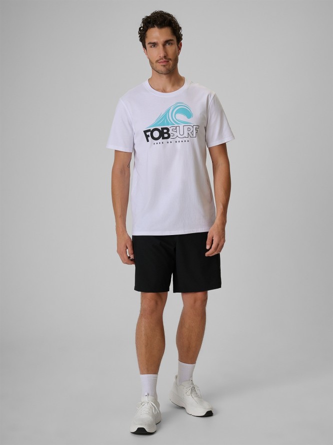 4F T-shirt regular z nadrukiem męski - beżowy S