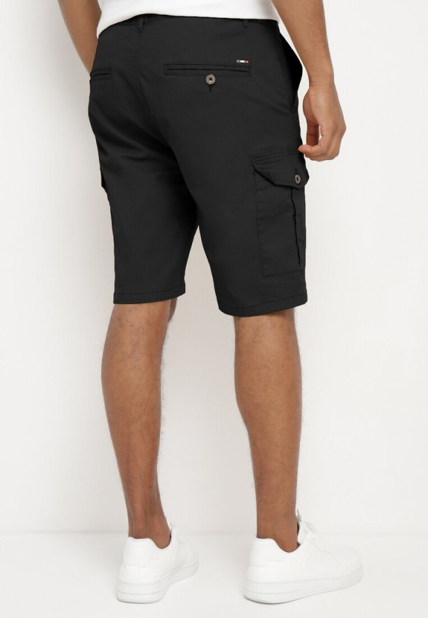 Granatowe Bawełniane Szorty Typu Bojówki z Kieszeniami Zapinanymi na Napy Tiasola