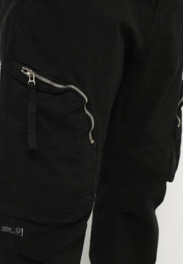 Czarne Spodnie Cargo z Bawełny z Kieszeniami Aliria