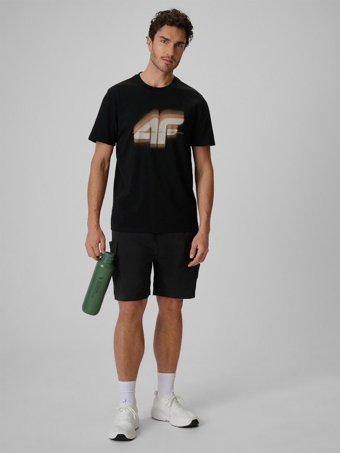 4F T-shirt regular z nadrukiem męski - czarny XL
