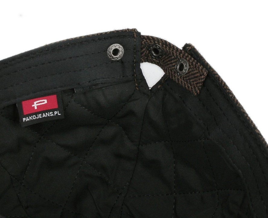 Jesienno Zimowa Czapka z Daszkiem, z Wełną, Jodełka - Pako Jeans - Brąz