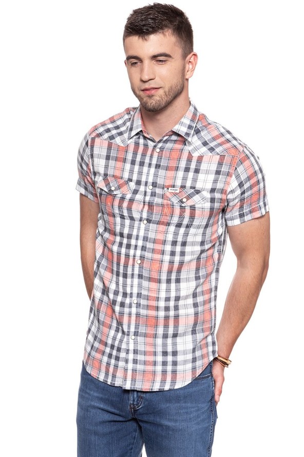 KOSZULA MĘSKA KRÓTKI RĘKAW WRANGLER SS WESTERN SHIRT GLOW ORANGE W5A246D48 112129999