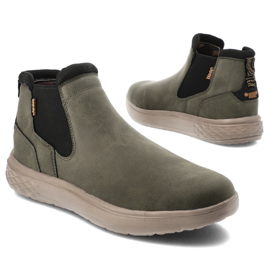 Zielone Botki Jeep Wsuwane Obuwie Męskie Military