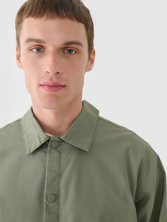 4F Kurtka przejściowa koszulowa męska - oliwkowa/khaki XXL