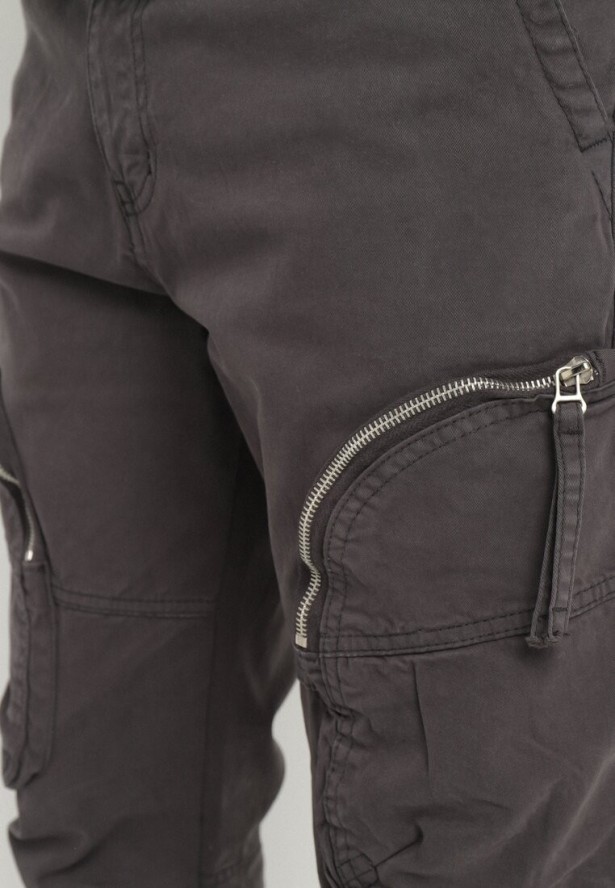 Szare Spodnie Cargo z Bawełny z Kieszeniami Aliria