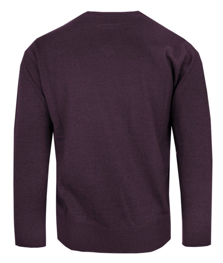 Sweter Męski Wełniany - Dekolt w Serek - Pako Jeans - Śliwkowy