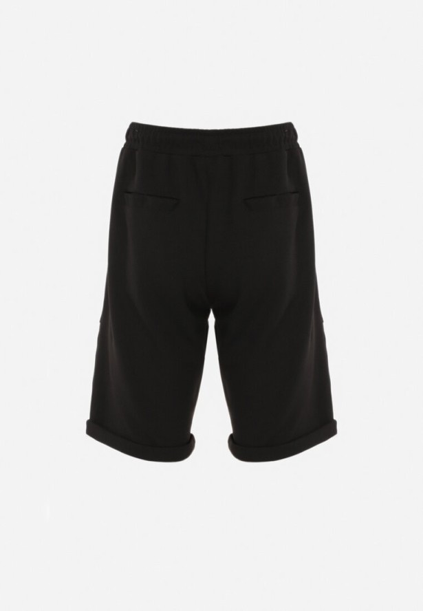 Czarne Szorty Dresowe Do Kolana z Kieszeniami na Suwaki Isadorela