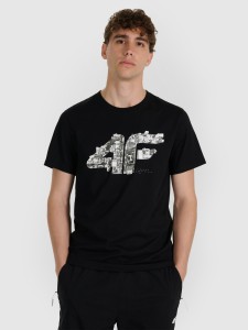 4F T-shirt regular z nadrukiem męski - czarny S