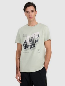 4F T-shirt regular z nadrukiem męski - turkusowy L