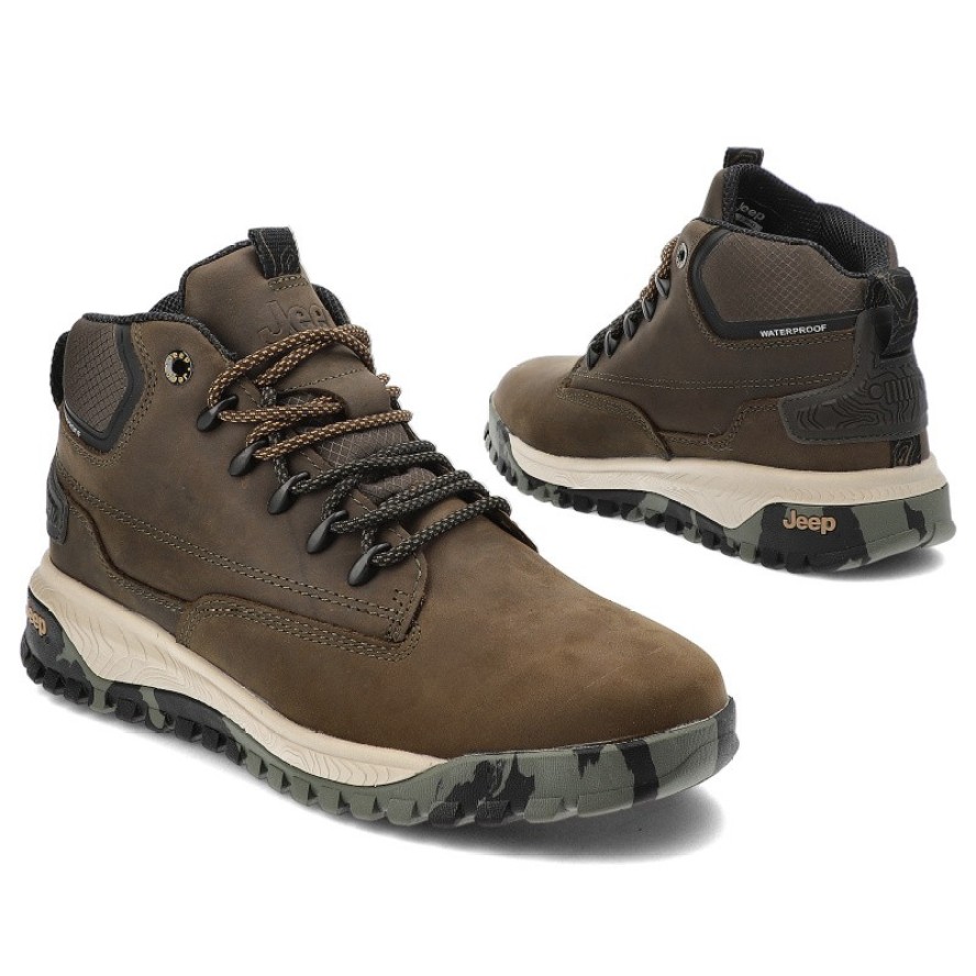 Brązowe Botki Jeep Modne Obuwie Męskie Military