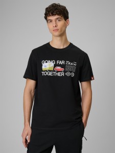 4F T-shirt regular z nadrukiem męski - czarny XL