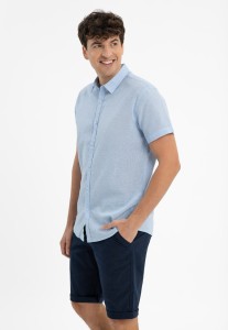 Koszula w kratkę z lnem, Regular Fit, C-DAZZI