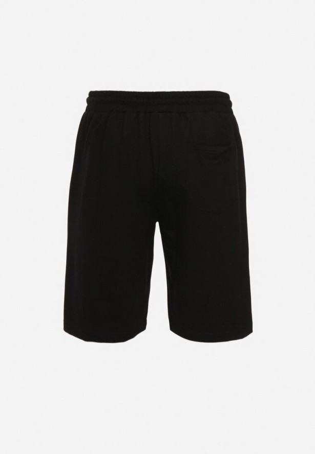 Czarne Klasyczne Szorty z Bawełny Ściągane Sznurkiem Wykończone Gumką w Pasie Crantia