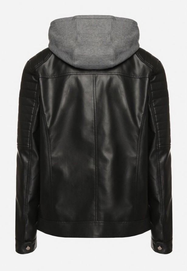 Czarna Kurtka w Stylu Ramoneski z Kapturem na Suwak Fiorabella