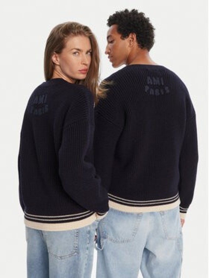 AMI Paris Sweter UKS268.KN0068 Granatowy Regular Fit