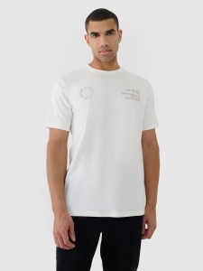 4F T-shirt oversize z nadrukiem męski - beżowy S