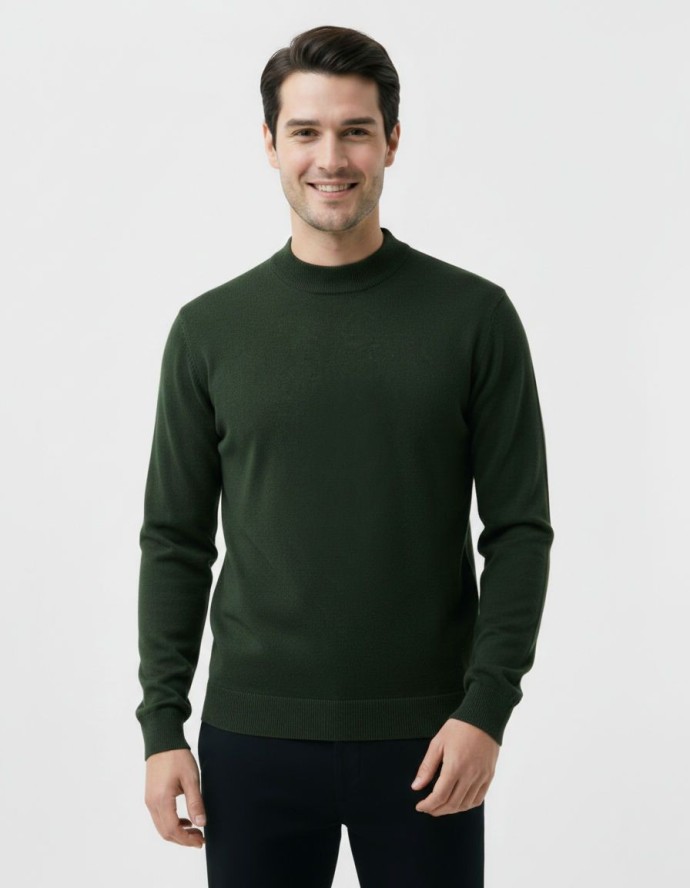 Półgolf Oliwkowy, Męski, Klasyczny, Zielony - Brave Soul - 100% Bawełna, Khaki